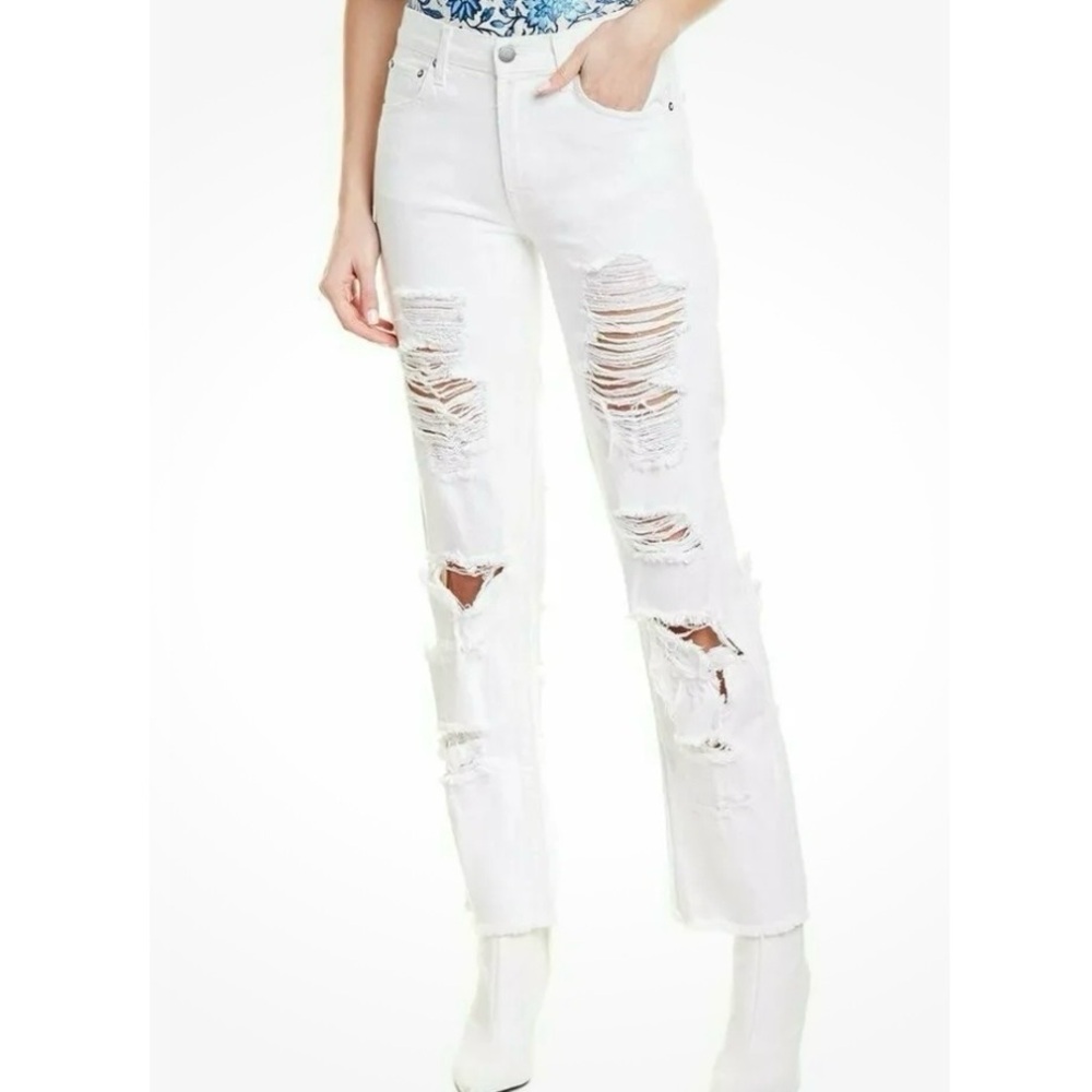 ALICE + OLIVIA High Rise Vintage Sugar Genevive Extreme Distressed GF Jeans 28